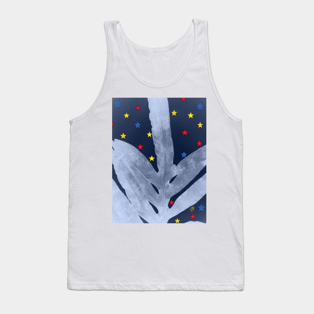 Green Fern Silver Blue with Starry Night, Stars Tank Top by ANoelleJay